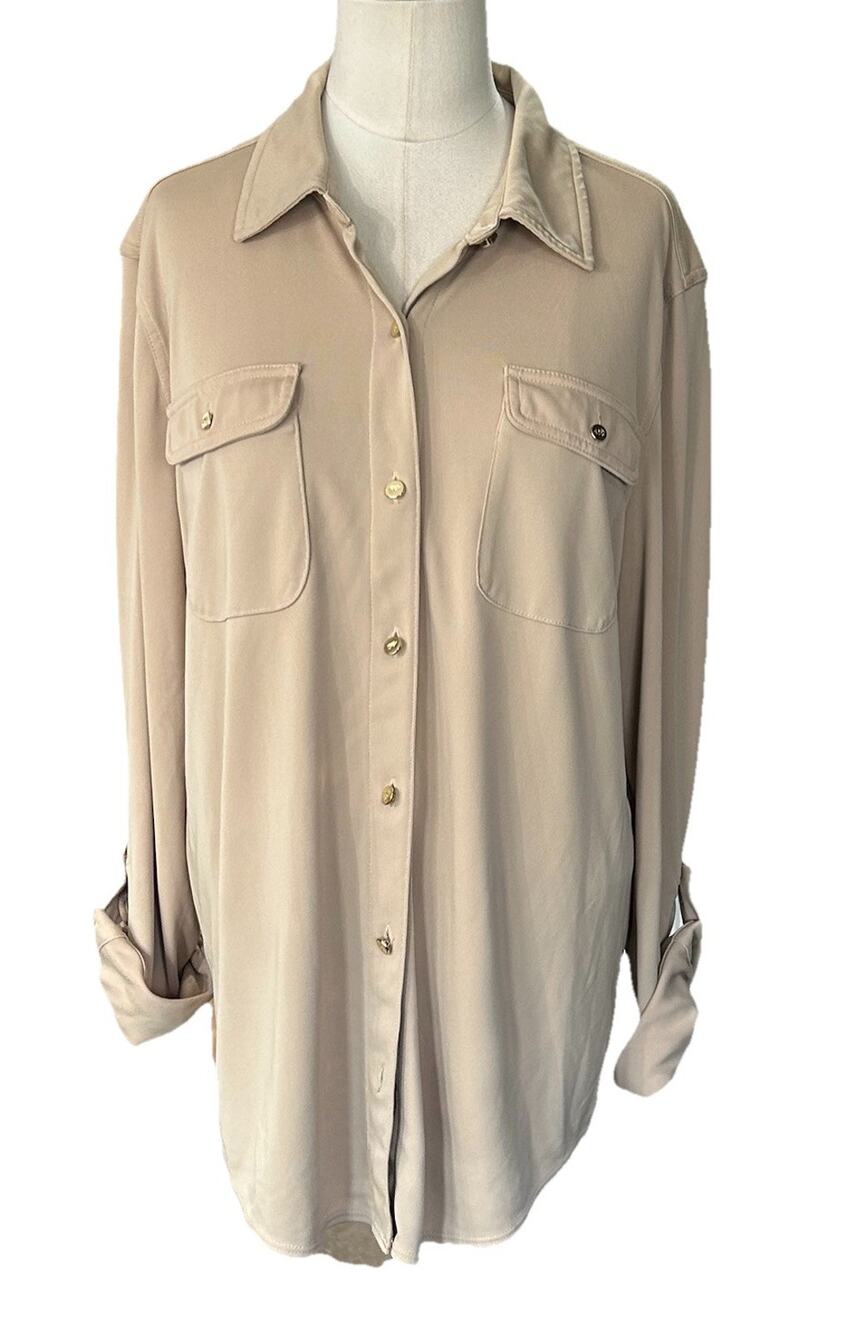 Polo Ralph Lauren Tan Utility Shirt XL Classic Preppy Button Front Durable